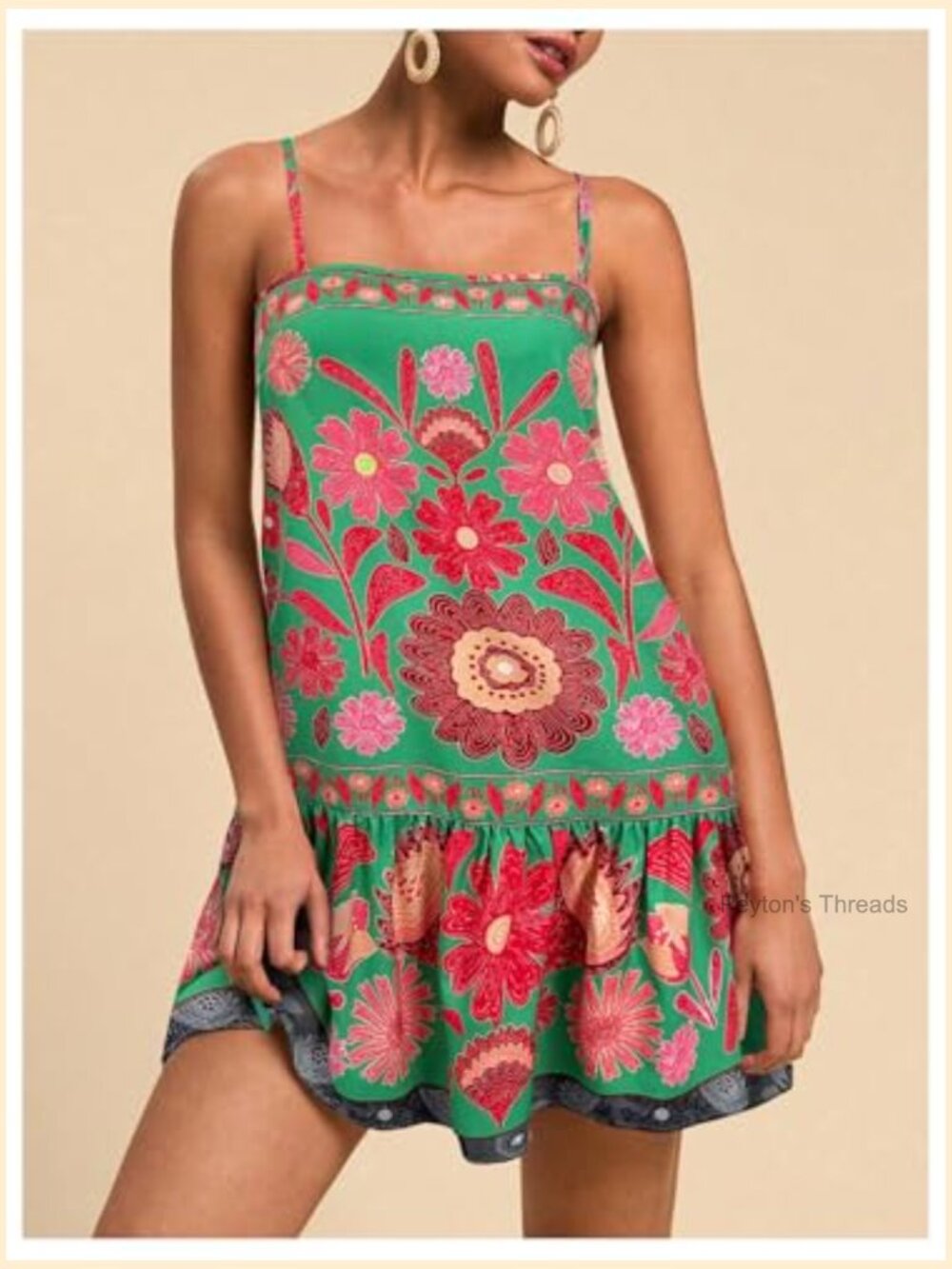 Boho Flowy Mini Cami Dress Ruffle Hem Spaghetti Strap Tank Dress - Picture 4 of 5